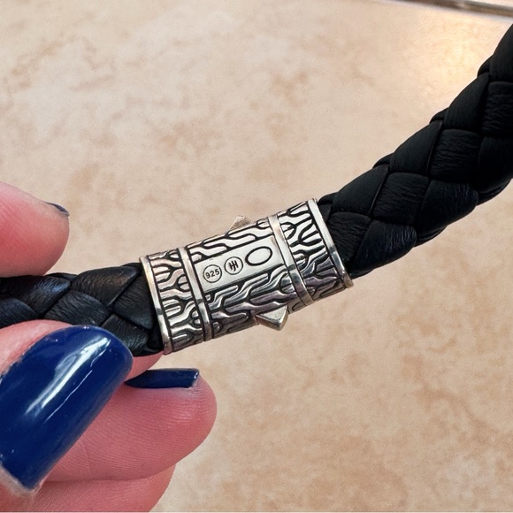 John Hardy Classic Chain Black Woven Leather Bracelet Sterling Silver - Picture 5 of 6